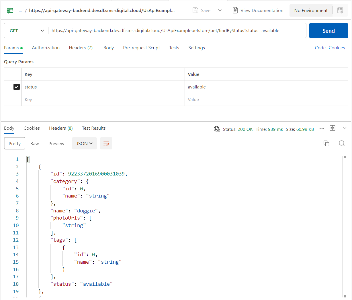 Postman call via API Gateway backend URL